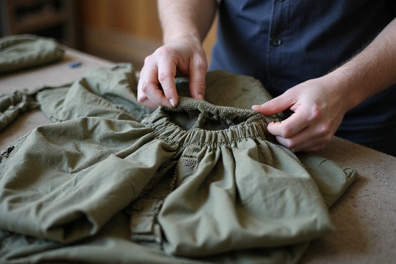 A highly detailed shot of a reserve parachute being inspected.