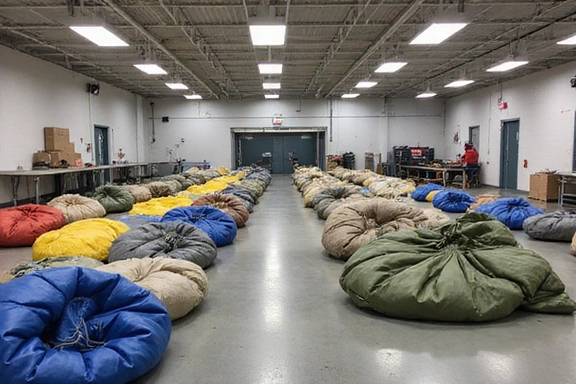 Interior view of a spacious and well-lit parachute packing area.