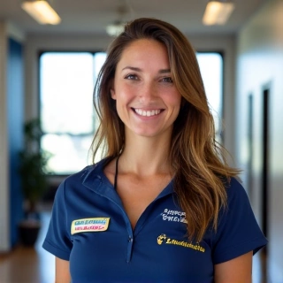 Professional portrait of customer service representative Lisa 'Sunshine' Brown, smiling.