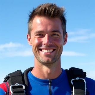 Professional portrait of skydiving instructor John 'The Eagle' Smith, smiling.
