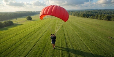Skydiver landing in a field