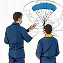 Instructor teaching a student about skydiving