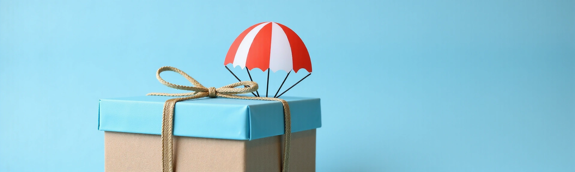 Gift box with a parachute graphic, symbolizing a skydiving gift certificate