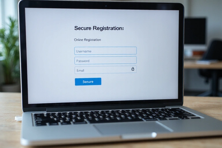 Secure online registration form on a laptop screen